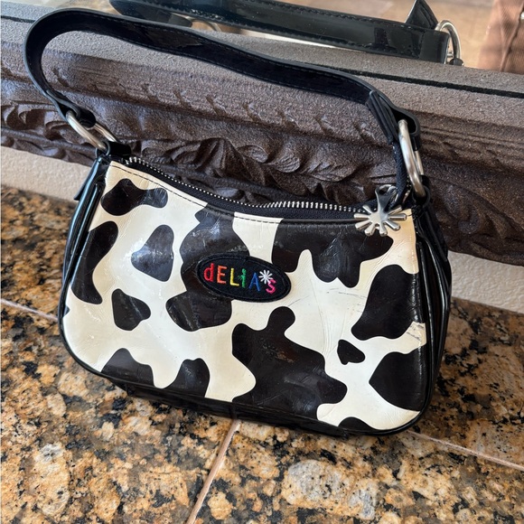 dELiA*s Handbags - Y2K delia*s Cow Print Patent Shoulder Bag Black White Mini Purse